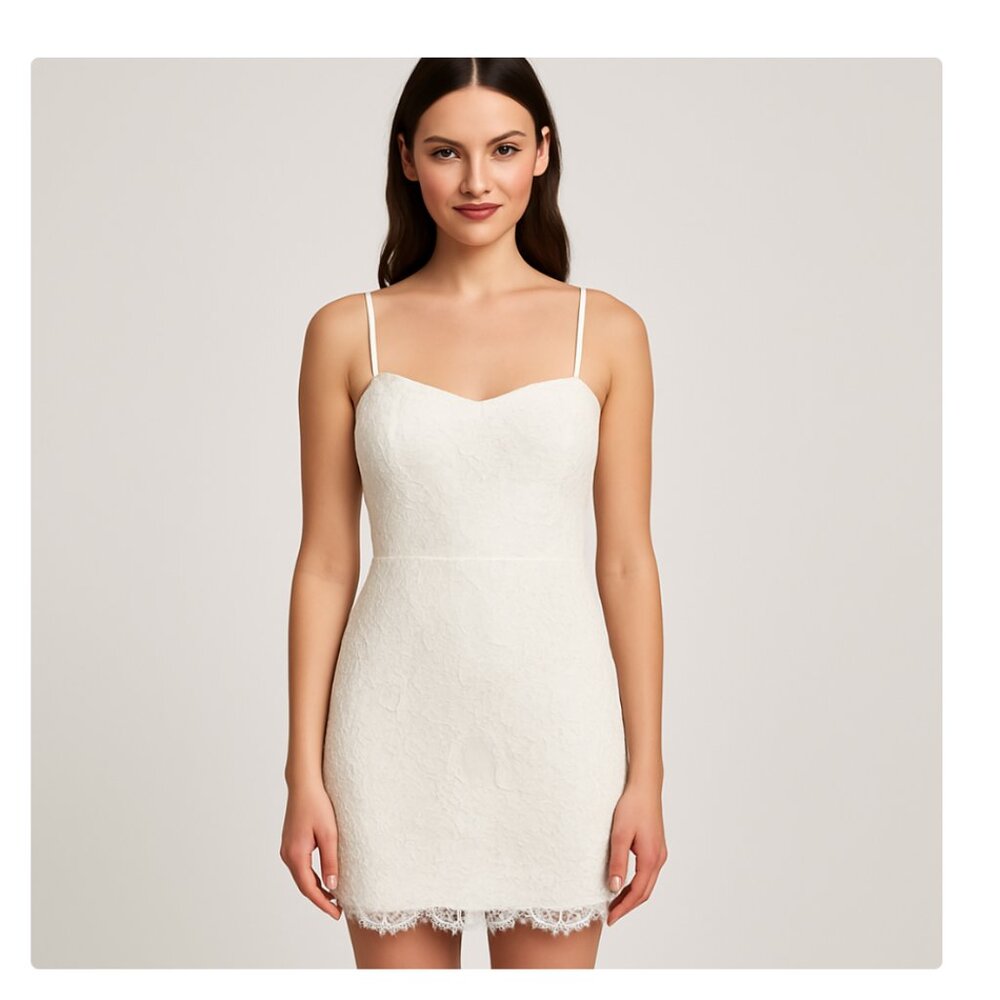 Lulus Dress Womens Medium White Lace Floral Mini Sheath YD3111A Bridal Party NWT